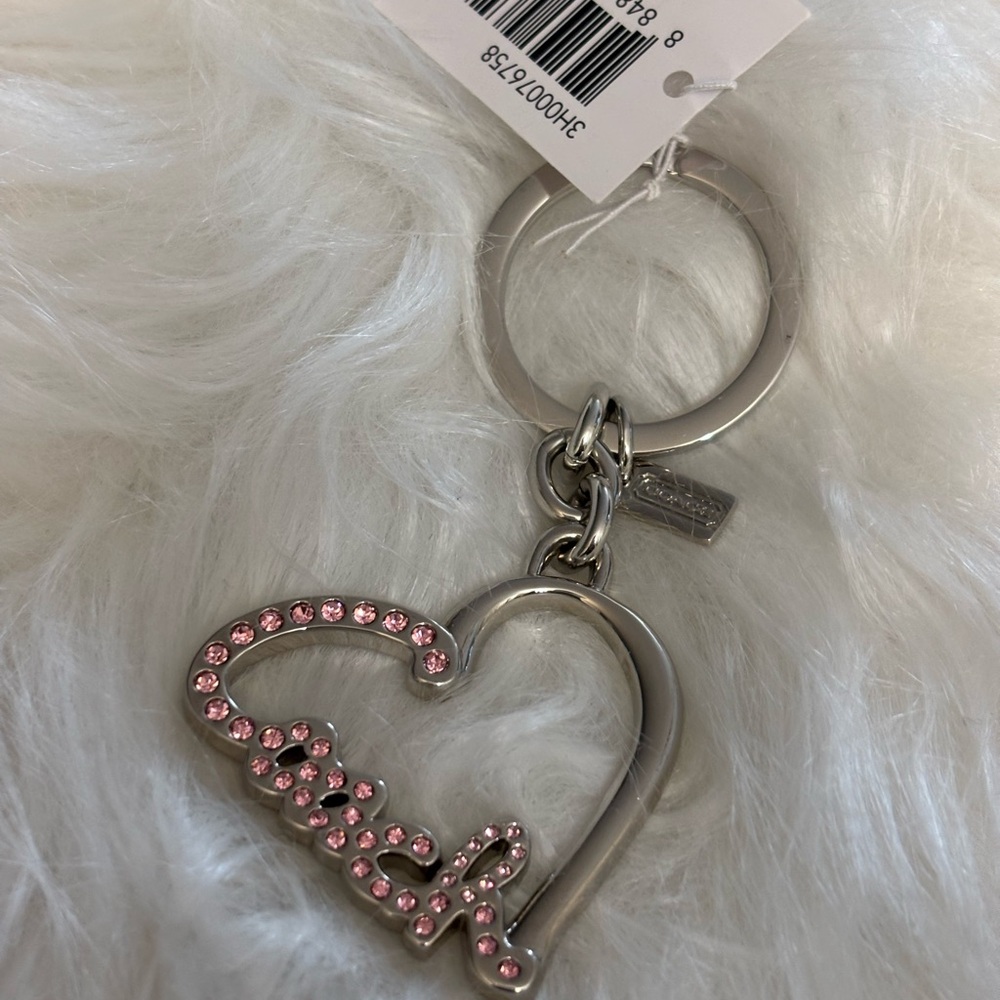 Coach Silver Heart Keychain with Pink Crystals